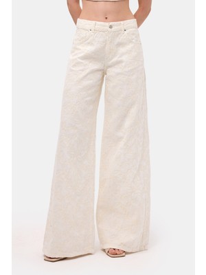 It's Basic Kadın Kırık Beyaz 7s6-101 Palazzo Fit Özel Nakışlı Tasarım Denim Jean