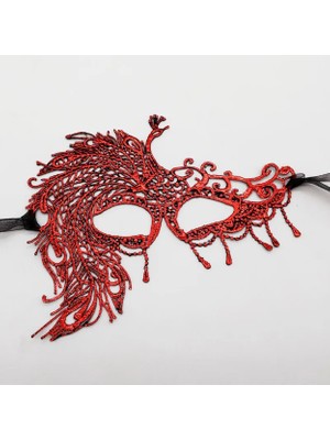 Cansa Kırmızı Dantel Masquerade Maskesi 4 No