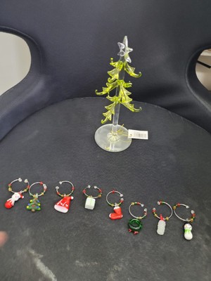 Es Dekor Yılbaşı Süsü Cam Çam Ağacı Halka ile Süslenmiş Dekoratif Obje Biblo 20CM