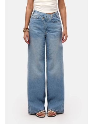 It's Basic Kadın Kot Rengi 2s6-3 Palazzo Baggy Fit Kemer Detaylı Tasarım Denim Jean
