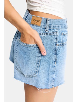 It's Basic Kadın Mavi 4s6-4 Mini Mom %100 Koton Denim Şort