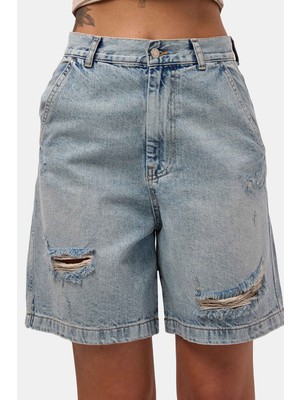 It's Basic Kadın Kot Rengi 12s6-32 Skater Fit Denim Bermuda Şort