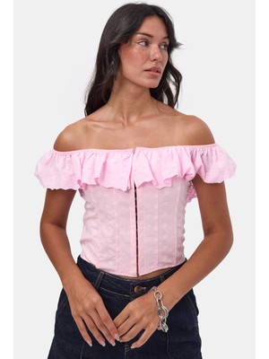 It's Basic Kadın Pembe Balenli Bağcıklı Özel Tasarım Straplez Büstiyer
