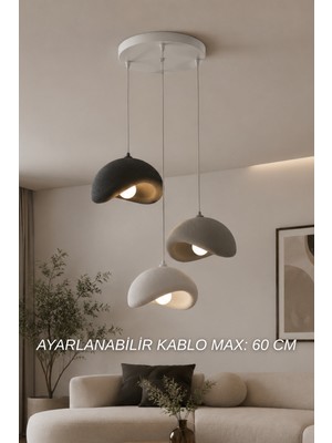 Oxyteez Modern Renk Kombinasyonlu Üçlü Beton Görünümlü Avize, Salon, Oturma Odası, Ev, Ofis, Bahçe, Balkon Işletmeler Için Minimalist Dekoratif Aydınlatma