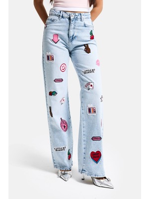 It's Basic Kadın Ice 4s6-27 Straight Fit Logo ve Nakışlı Özel Tasarım Denim Jean