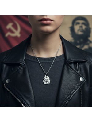 Alooya Özgür - Che Guevara Kolye Gümüş Kaplama Örme Zincir Kolye