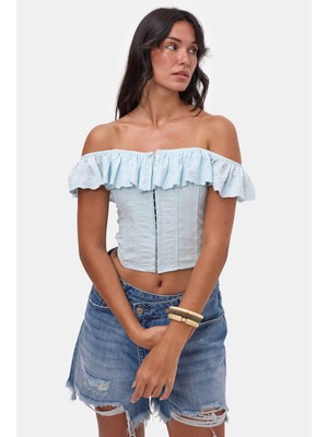 It's Basic Kadın Bebe Mavisi Balenli Bağcıklı Özel Tasarım Straplez Büstiyer