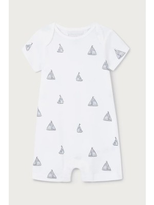 The White Company Organik Pamuklu Yelkenli Desenli Kısa Kollu Bebek Tulumu