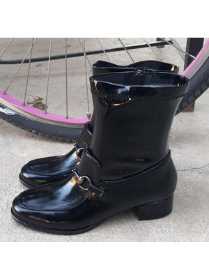 Bags Shoes Nish N24154 Kadın Hakiki Açma Rugan Deri Loafer Bot