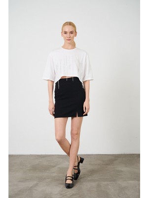 Tiffany & Tomato Taş Detaylı Crop T-Shirt