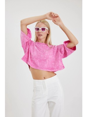 Tiffany & Tomato Yıkamalı Crop T-Shirt
