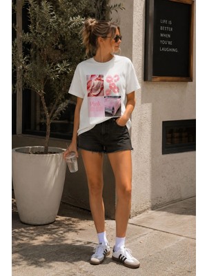 Tiffany & Tomato Pink Baskılı Basic Tişört