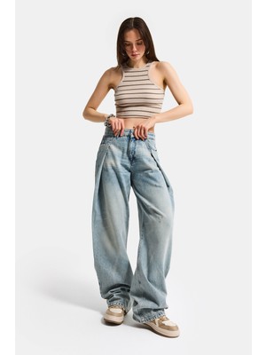 It's Basic Kadın T.Kot Rengi 12s6-65 Loose Fit Bol Kesim Özel Tasarım Denim Jean