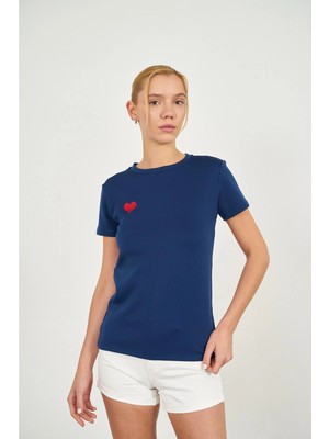 Tiffany & Tomato Kalp Nakışlı Kısa Kol Modal T-Shirt