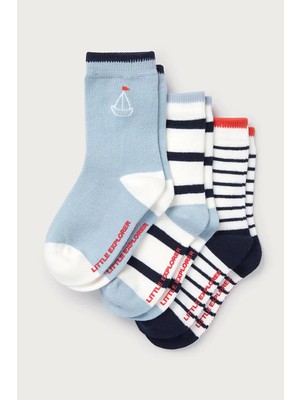 The White Company Organik Pamuk Karışımlı Yelkenli Desenli Bebek Çorabı 3'lü Set