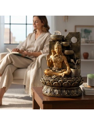 Keyfim Shop Dekoratif Büyük Şelaleli LED Işıklı Shiva Masaüstü Dekoratif Su Çeşmesi – Akan Su Efektli Feng Shui, Meditasyon, Yoga, Ev ve Ofis Dekoru 40CM