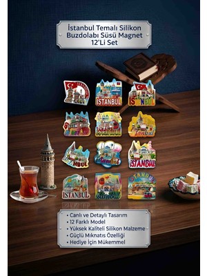 Wolawood Özel Tasarım Renkli İstanbul Temalı 12'li Toptan Magnet Buzdolabı Süsü Hediyelik Hatıra Seti Turistik Souvenir Koleksiyonu Yerli ve Yabancı Misafirlere Özel Hediye 12-Adet