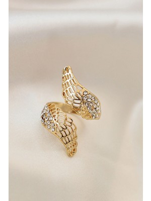 Dinç Store 44 Ayarlamalı Gold Renk Metal Zirkon Taşlı Kanat Yüzük