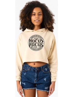 Tshirthane Hocus Pocus Sanderson Sisters Bej Kadın Crop Kapşonlu