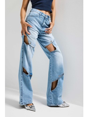 It's Basic Kadın Mavi 4s6-27 Loose Fit %100 Koton Özel Tasarım Denim Jean