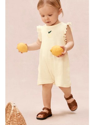The White Company Organik Pamuklu Çizgili Limon Desenli Bebek Tulumu