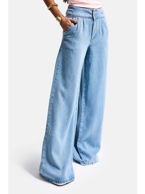 It's Basic Kadın Mavi 1s6-3 Süper Palazzo Fit Viskon Özel Kumaş Dökümlü Denim Jean