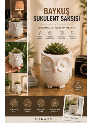 Otscraft Studio Baykuş Figürlü Sukulent Saksısı 3D Baskı Dekoratif Mini Saksı Masaüstü & Ofis Dekoru