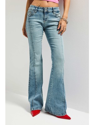 It's Basic Kadın Kot Rengi 4s6-32 SWL Mid Rise Flare Fit Orta Bel Esnek Kumaş Denim Jean