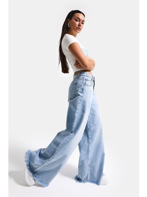 It's Basic Kadın Ice 12s6-27 Palazzo Fit Bol Kesim %100 Koton Denim Jean