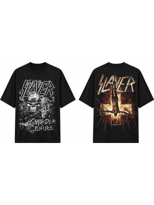 Tomris Dtg Baskı Slyr Katedral Skull Grafik Premium Oversize T-Shirt