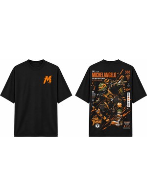 Tomris Dtg Baskı Michelangelo Ninja Kaplumbağalar Oversize T-Shirt