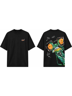 Tomris Dtg Baskı Kurbağa Sketch Oversize T-Shirt
