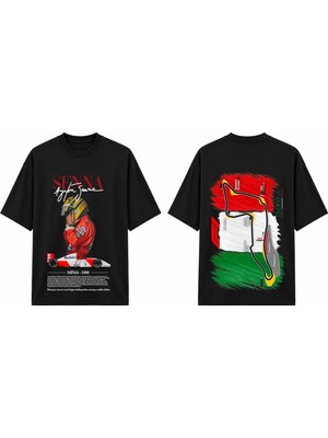 Tomris Dtg Baskı A.senna Imola Pist Grafikli Oversize T-Shirt