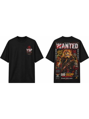 Tomris Dtg Baskı One Piece God Usopp Wanted Oversize T-Shirt