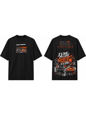 Tomris Dtg Baskı Charger ve Supra Yarış T-Shirt Jdm Oversize T-Shirt