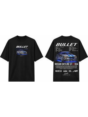 Tomris Dtg Baskı  Gtr R34 Bullet Jdm Oversize T-Shirt