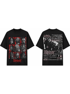 Tomris Dtg Baskı Slpknot Corey Taylor Portre Detaylı Siyah Vintage Koleksiyon Oversize T-Shirt