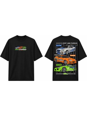 Tomris Dtg Baskı Fast & Furious Skyline Supra Eclipse Jdm Oversize T-Shirt