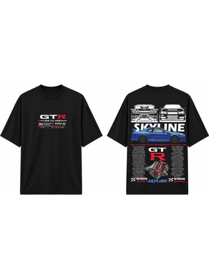 Tomris Dtg Baskı  Gtr R34 Skyline Jdm Oversize T-Shirt
