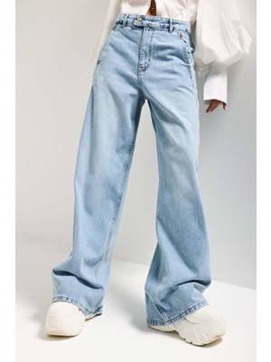 It's Basic Kadın Ice 4s6-3 Barrel Yüksek Bel Fit Süper Bol Kesim Kemer Detaylı Tasarım Denim Jean