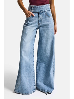 It's Basic Kadın Ice 4s6-3 Süper Palazzo Kemer Detaylı Komfort Kumaş Denim Jean