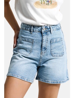 It's Basic Kadın Snow Kot 4s6-32 Mom Fit Önden Cepli Denim Şort