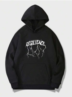Empressco Siyah Resilience Baskılı Unisex Şardonlu Sweatshirt, Rahat ve Şık Tasarım