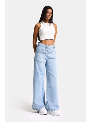 It's Basic Kadın Ice Renk 4s6-3 Mega Baggy Fit Ön Arka Detay Tasarım Denim Jean