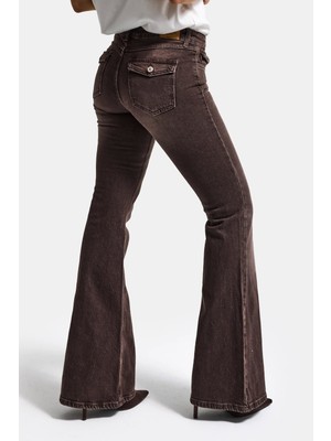 It's Basic Kadın Kahverengi 2s6-16 SLN05 Mid Rise Flare Fit Esnek Kumaş Denim Jean