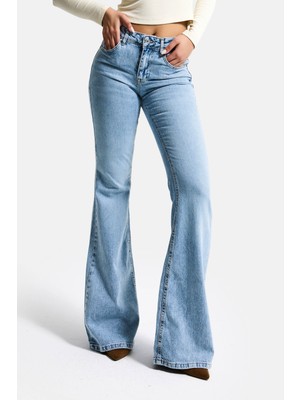 It's Basic Kadın Ice 4s6-3 Mid Rise Flare Fit Esnek Kumaş Denim Jean