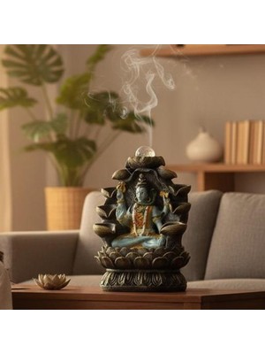 Keyfim Shop Dekoratif Büyük Boy Şelaleli LED Işıklı Shiva Masaüstü Dekoratif Su Çeşmesi – Akan Su Efektli Feng Shui, Meditasyon, Yoga, Ev ve Ofis Dekoru 40CM