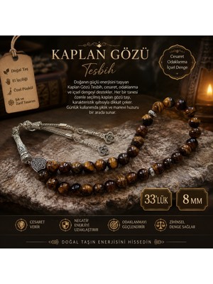 Lia Charm Kaplangözü El Yapımı 33'lük Doğal Taş Tesbih 8 mm - Cesaret ve Güç Taşı