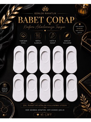 Çorap Vitrini Kadın Erkek 10'lu Beyaz Patik Çorap Seti - Görünmez Babet Çorabı Günlük Rahat ve Nefes Alabilir Çorap Paketi
