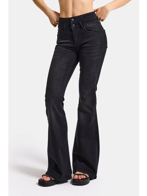 It's Basic Kadın Koyu Füme 2s6-1 Flare Fit Esnek Elastan Kumaş Denim Jean